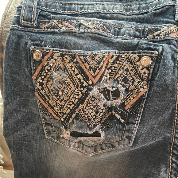 Miss Me Denim - Miss Me Dark Blue Denim Jeans with Cream Stitching cropped or straight 27 in ins